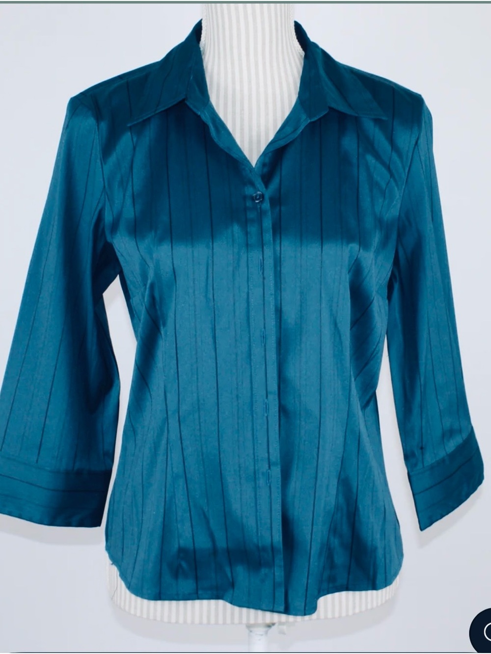 Reitmans Teal Shiny Button-Down Blouse